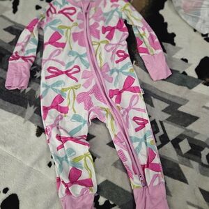 Little Sleepies White Pajama Set with Pink, Teal, and Lime Bow Print